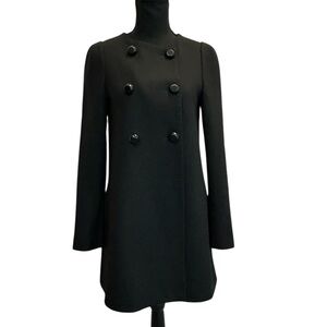Zara basic black double breasted pea coat long sleeve Sz S fall winter classy